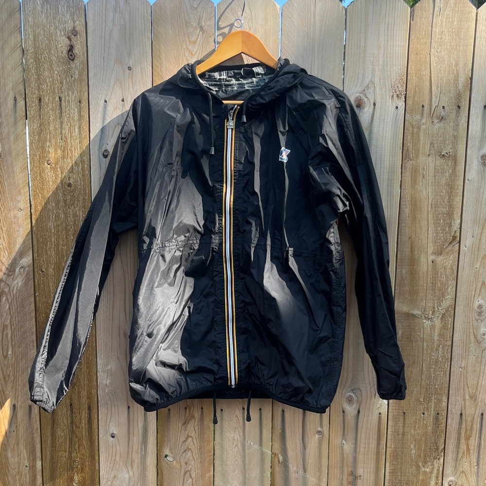 K-Way Black Hooded Windbreaker for Men